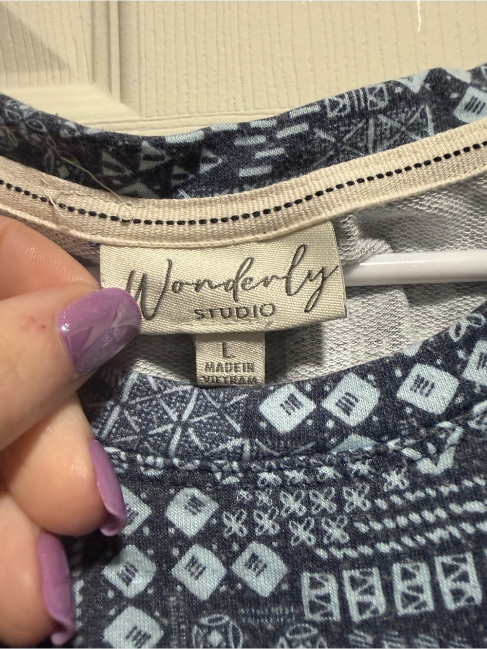 Wonderly Navy and Light Blue Geometric Crewneck Sweater